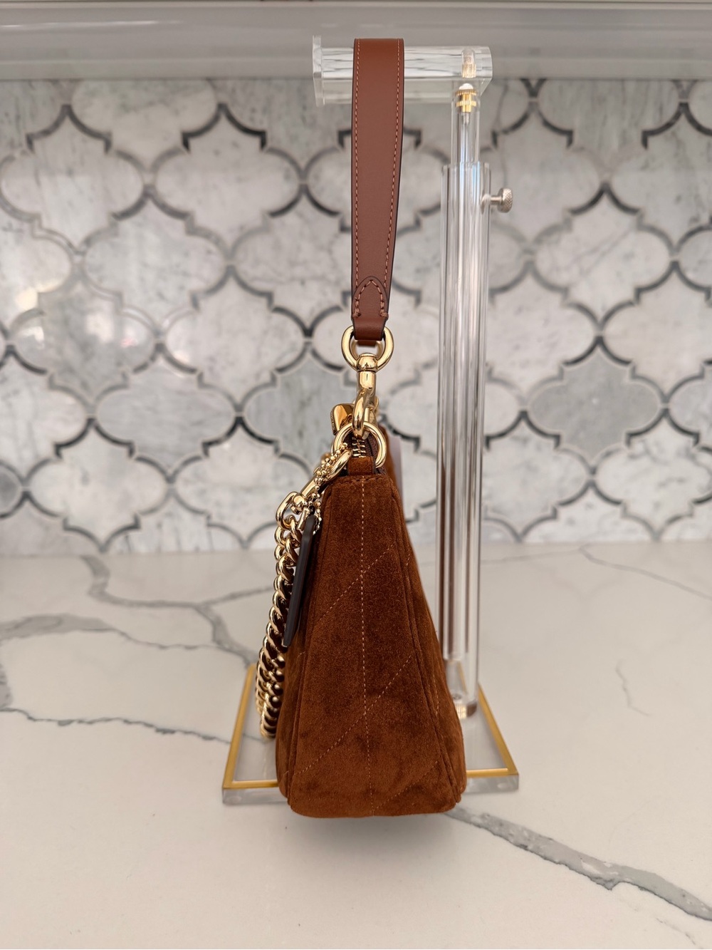 Coach Brown Suede Shoulder Bag with Gold Chain - Picture 6 of 10